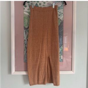 Free People Ribbed Midi Skirt in Camel Tan